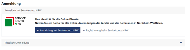 Screenshot vom Onliine-Formular des Servicekonto.NRW